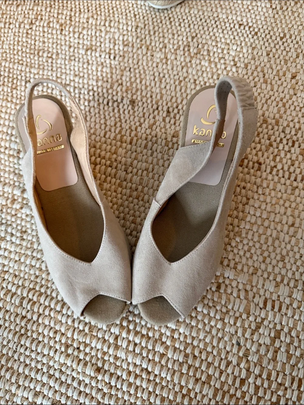New kana Taupe Suede Peep-Toe Slide Heels